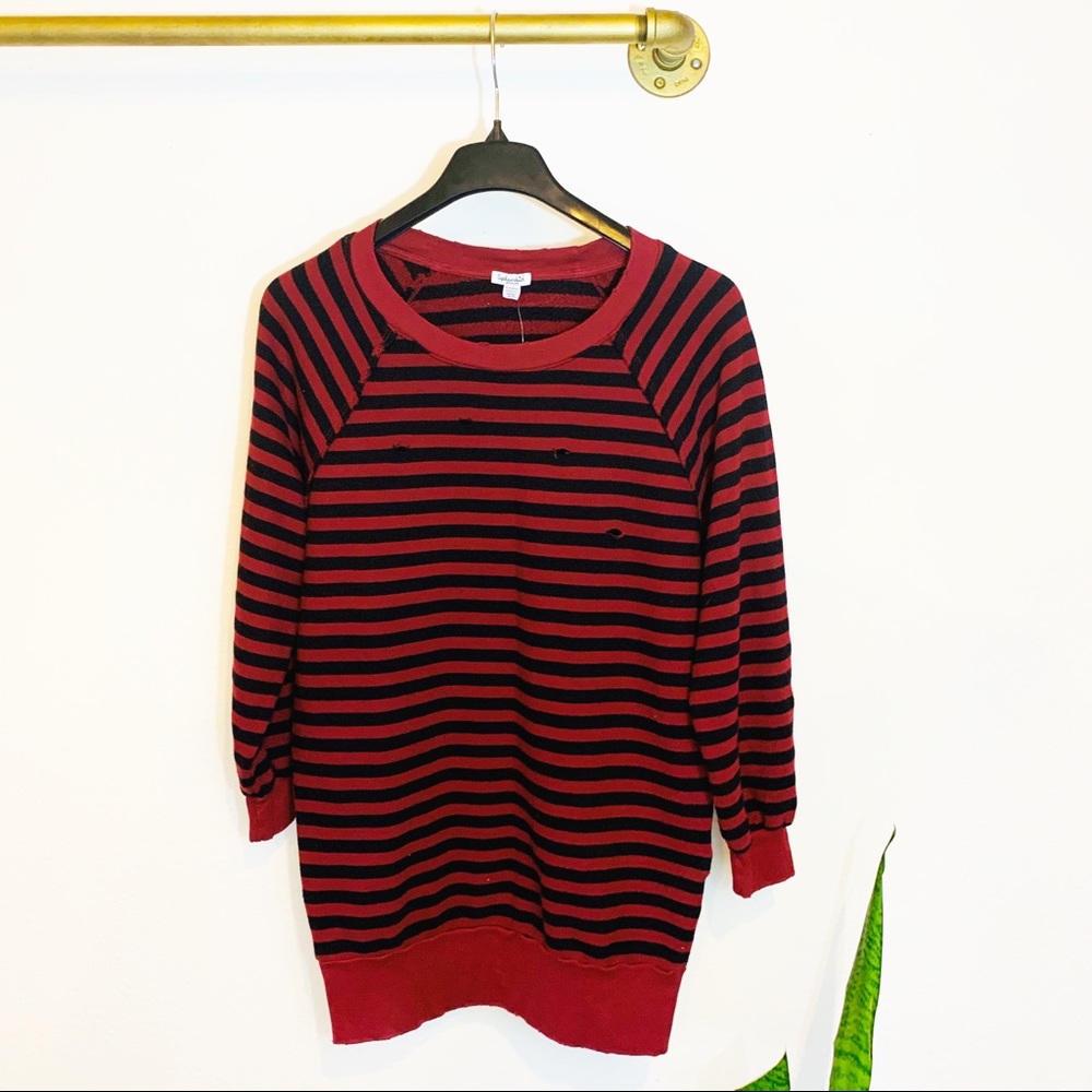 Splendid stripe distressed crew neck pullo…